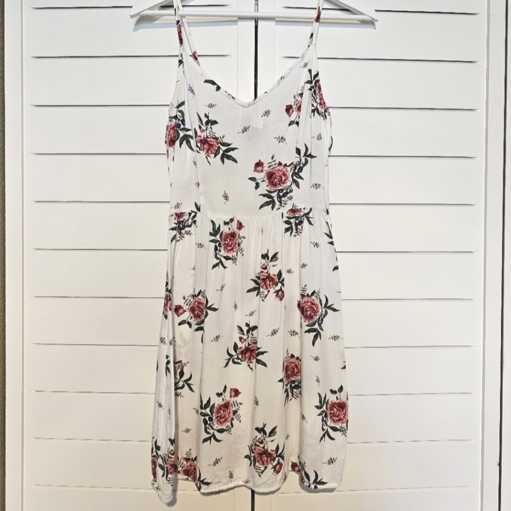 H&M Spaghetti Strap Sun Dress White with Roses Size 4